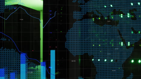 animation of world map and data processing over computer servers