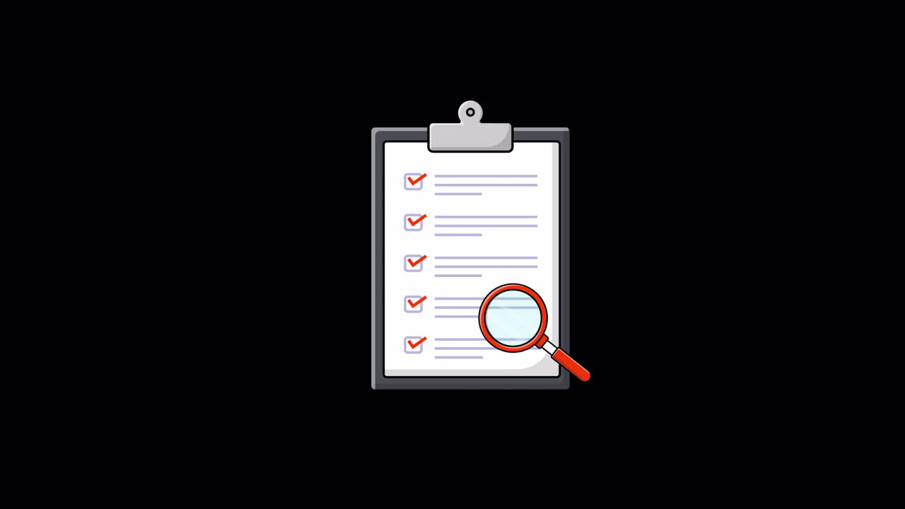 Animated Checklist with Magnifying Glass Reviewing Tasks