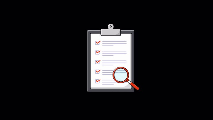 Animated Checklist with Magnifying Glass Reviewing Tasks