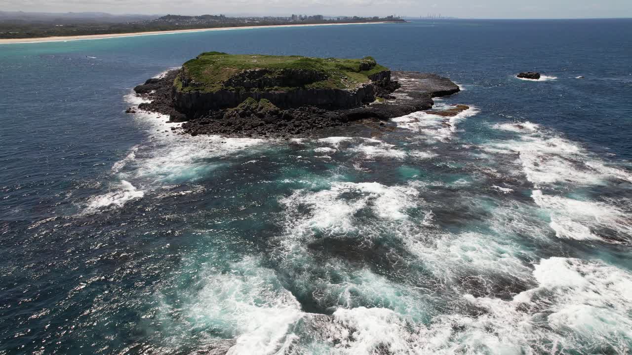 Foamy Waves At Cook Island In NSW, Australia - Aerial Shot