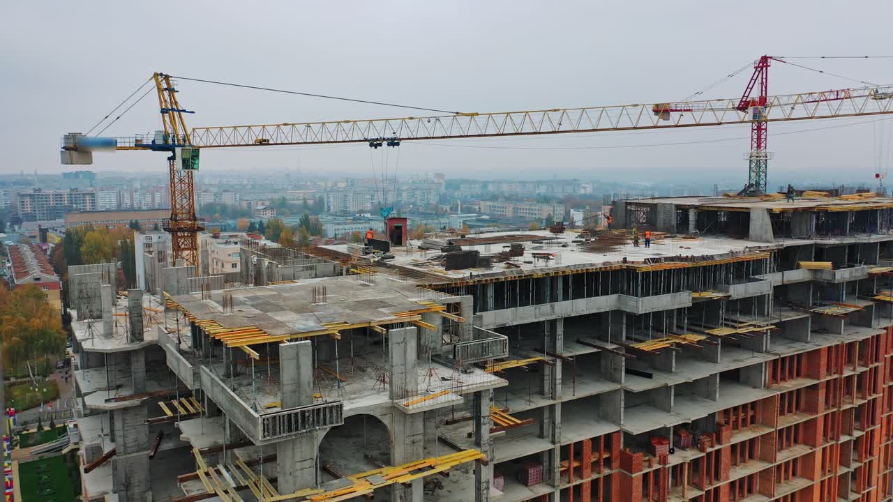 Construction of a residential apartment complex. Aerial view.