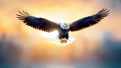 majestic bald eagle in flight against a golden sky