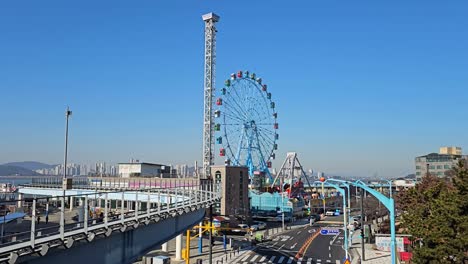 wolmi theme park ferris wheel on wolmido island in incheon, south korea. - wide shot