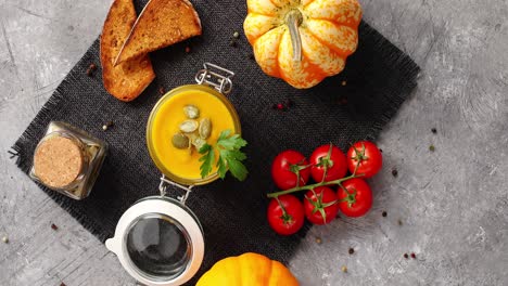 Pumpkin-soup-with-vegetables-on-napkin