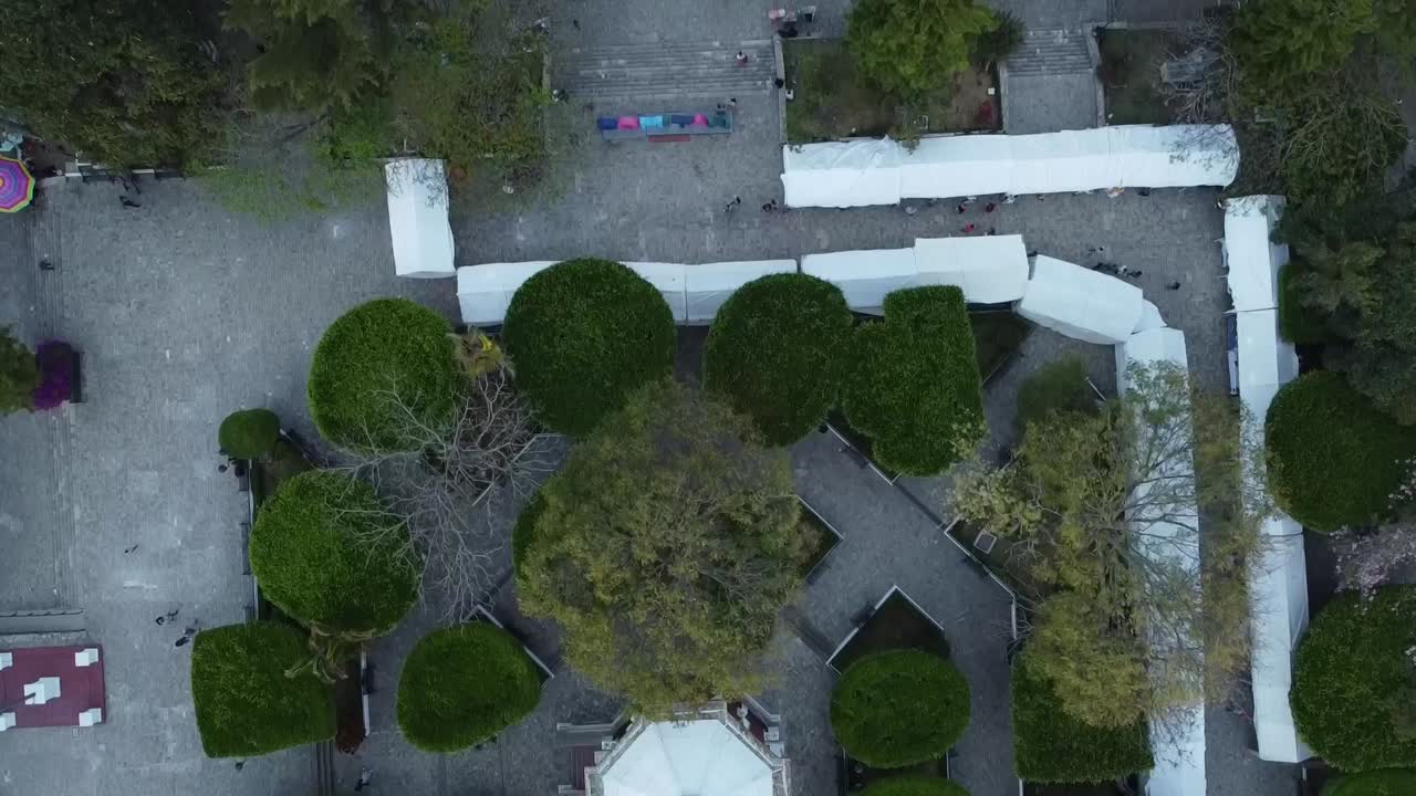 Cenital drone shot in the center of the village of comitan de dominguez