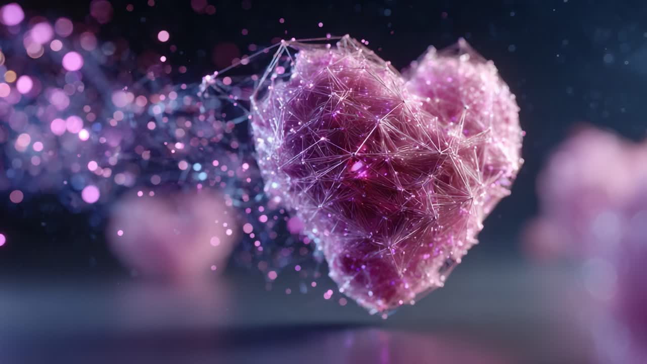 A Captivating Journey of a Digital Heart: Exploring the Beauty of Love Through Sparkling Connections and Ethereal Designs in a 3D Rendered Universe
