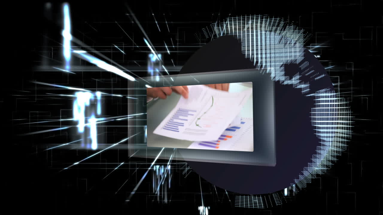 미래의 화면에 나타나는 비즈니스 장면