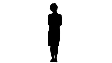 silhouette portrait of young businesswoman with tablet asking questions track matte