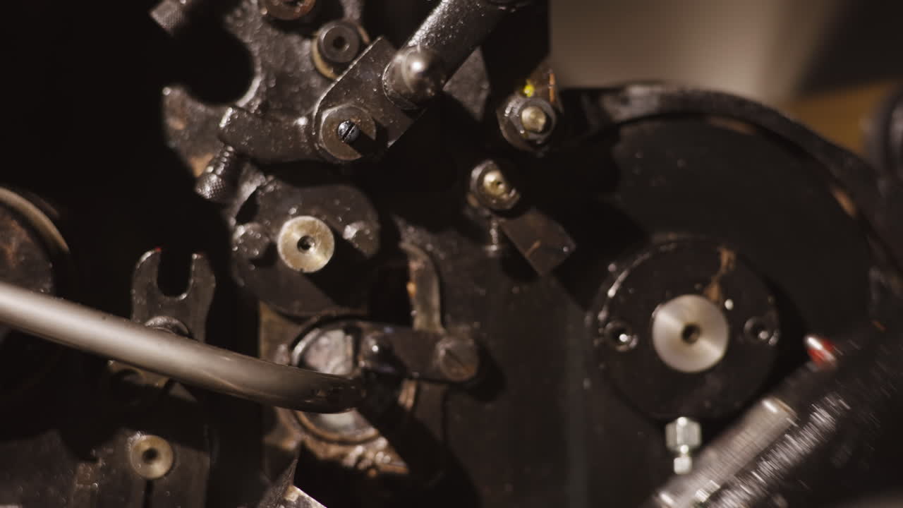 Close-up view of an old printing press machinery