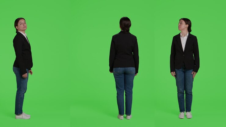 Imprenditrice in posa su green screen