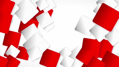 an animation of layered, rounded-corner rectangles in vivid red and grey gradients, moving from left to right at varying angles and speeds, creating a dynamic flow