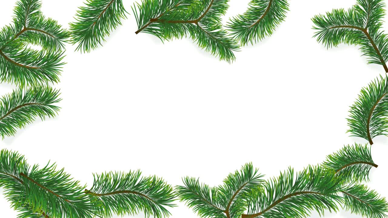 Christmas background with fir branches, animated illustration with frame and copy space and chroma key black and white