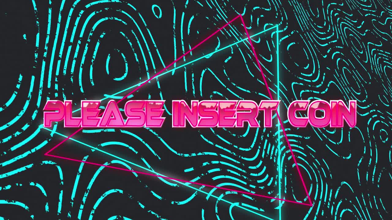 animación de por favor inserte una moneda sobre un fondo negro con ondas verdes