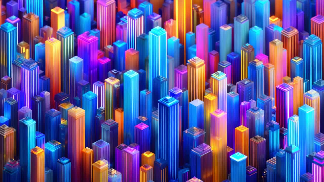 A Vibrant Aerial View of Colorful Futuristic Skyscrapers and Urban Landscape, Showcasing a Dynamic Cityscape with Lively Colors and Unique Architectural Designs That Captivate the Eye