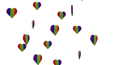 animation of rainbow hearts moving on white background