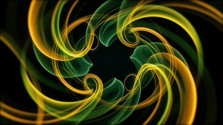 Energetic Abstract Swirling Green and Yellow Light Lines