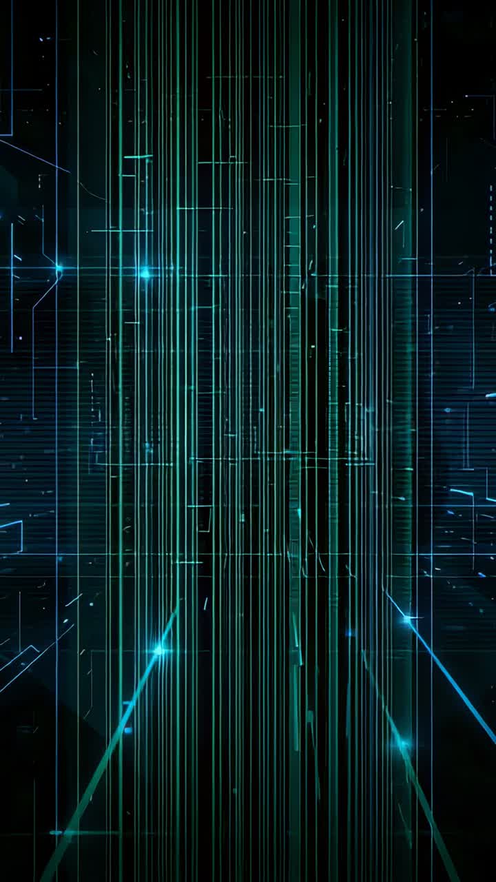 Vertical video: Pulsing cyan lines moving through data corridor after band flare, suggesting travel