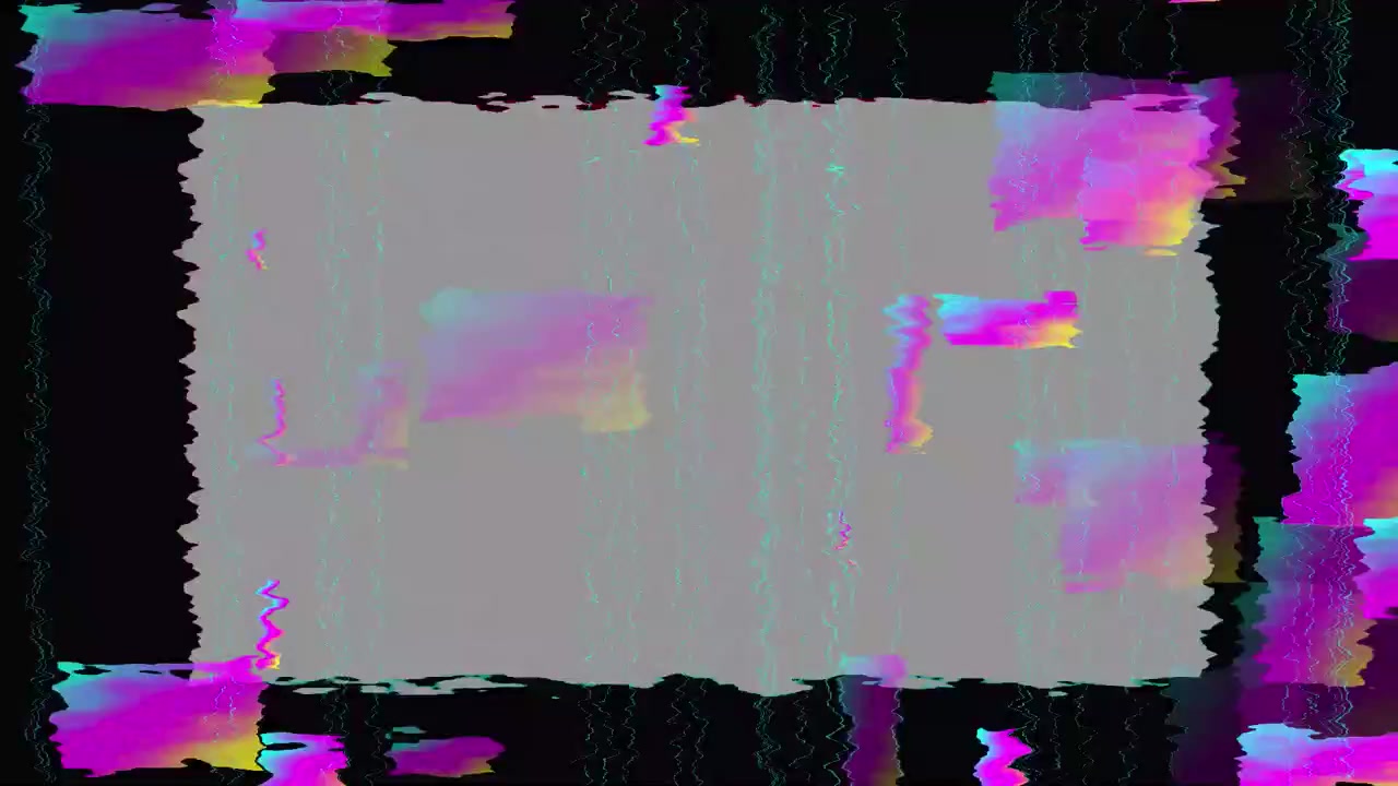 Abstraktní digitální glitch efekt s živým neonovým rámem