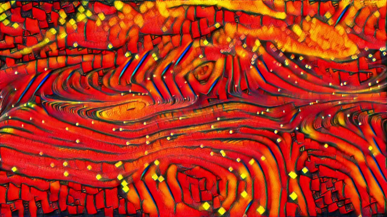 Loop continuo di animazione astratta di vernice liquida rossa e gialla in movimento