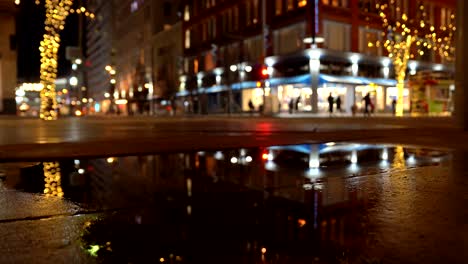 Reflection-of-Denver-downtown-night-view-on-a-puddle