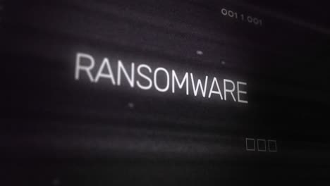 Animation-Von-Störungen-über-Ransomware-Text,-Datenverarbeitung-Und-Computerplatine