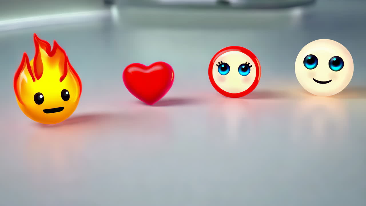 Emojis of fire, heart, and faces