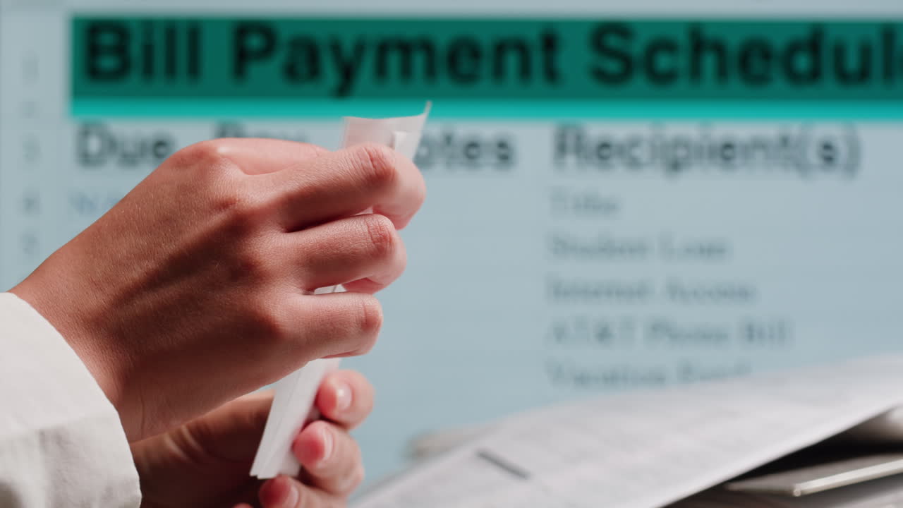 Close-up of Hands Organizing Bills and Receipts for Payment