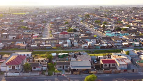 aerial over townships of south africa with poverty stricken slums streets and ghetto buildings 2