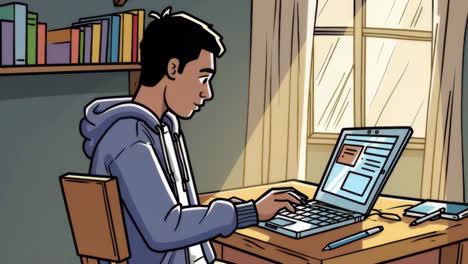 young person using laptop and phone at a desk