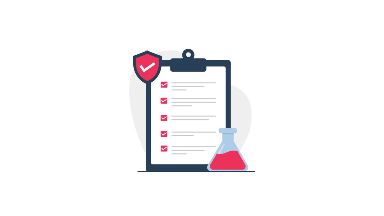 Animated Checklist with Shield and Flask for Quality Control