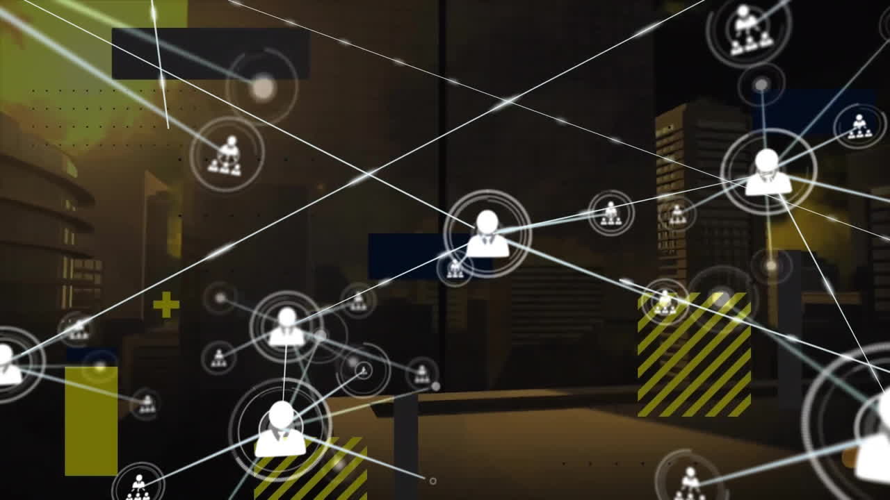 어두운 배경 위에 있는 사람들과의 연결 네트워크 아이콘의 애니메이션