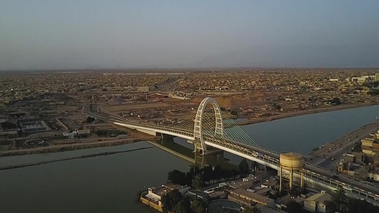 aerial footage of Bridge commentator Saray in Amarah city in Baghdad