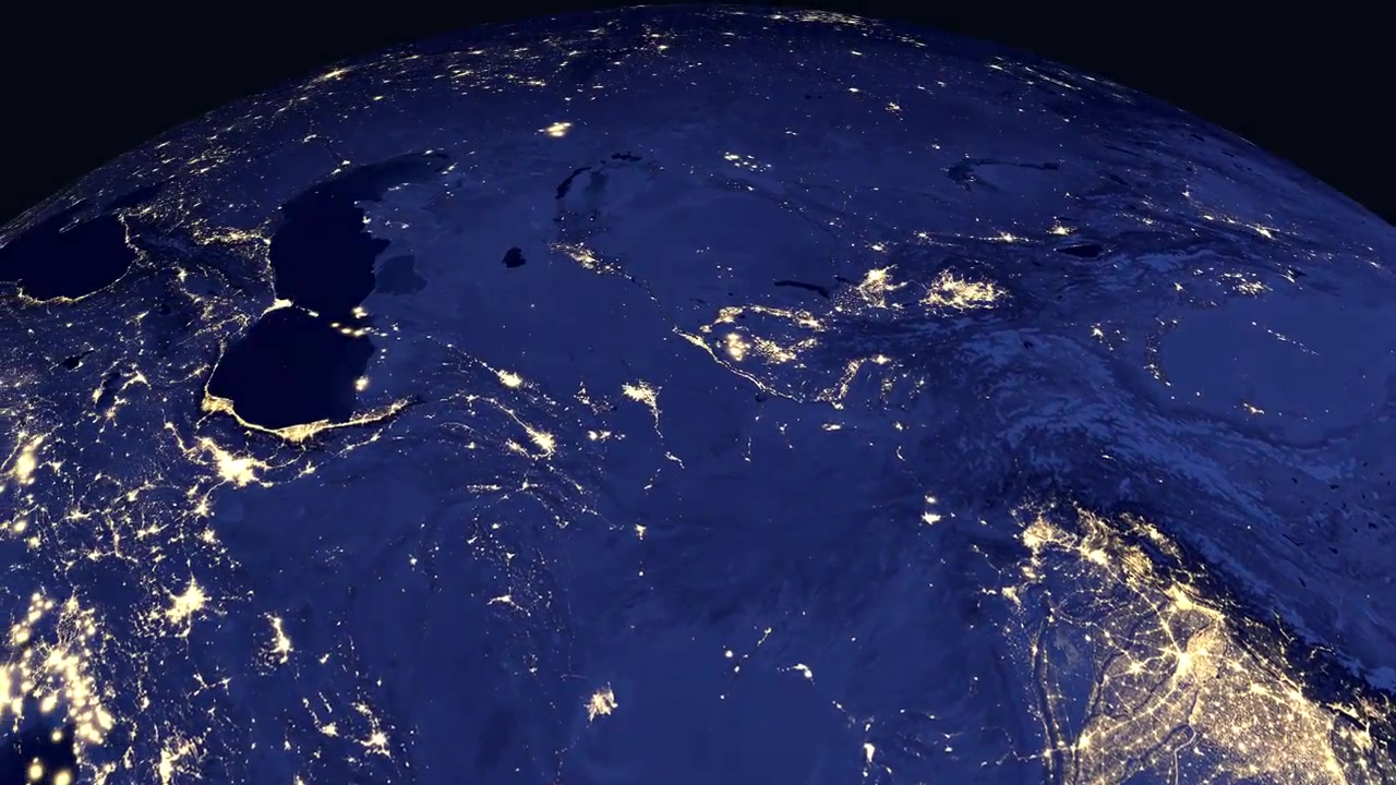 Digital globe rotates and zooms into Ashgabat Turkmenistan at night with city lights visible