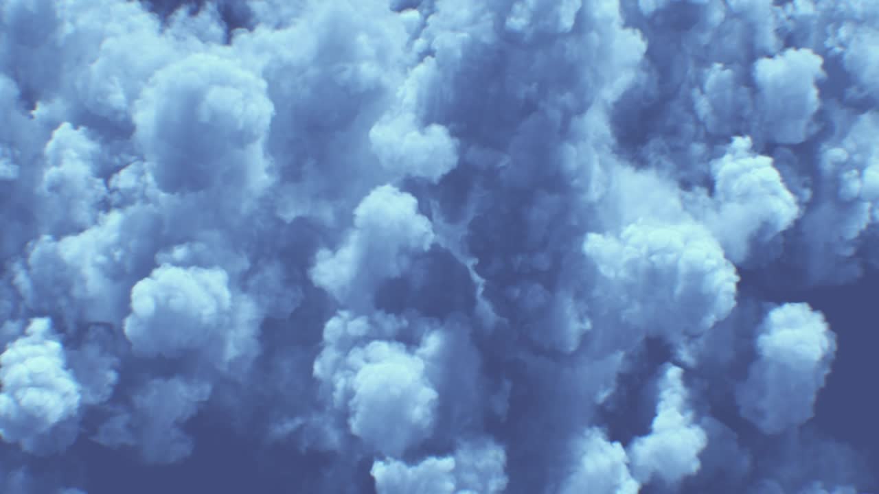 volando por encima de las hermosas nubes oscuras tormentosas vista superior sin fisuras. vuelo sobre la interminable nube de tormenta paisaje en bucle animación 3d.
