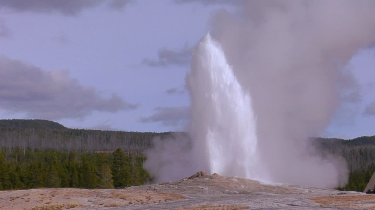 old faithful entra en erupción en el parque nacional de yellowstone