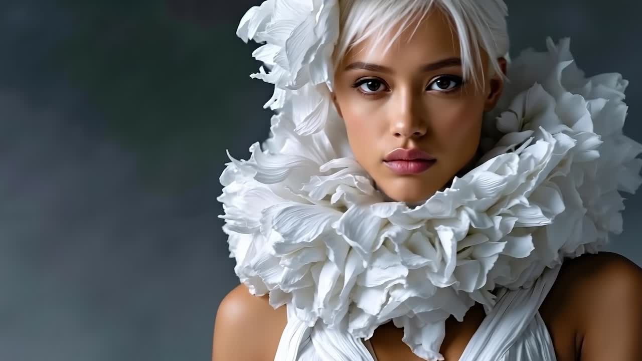 una mujer con un vestido blanco y una flor en el pelo