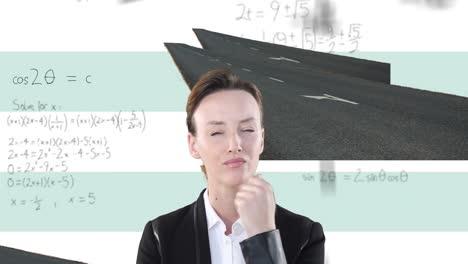 그래피티 와 수학 기호 를 가진  ⁇  배경 에 생각 하는 백인 사업가 의 애니메이션