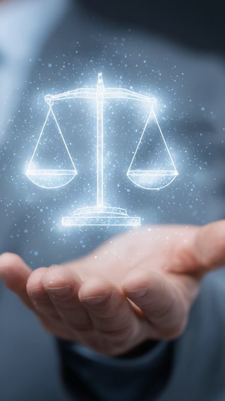 Una rappresentazione visiva della giustizia: illustrare la bilancia della legge in un contesto moderno, sottolineando l'importanza dell'equilibrio nelle questioni legali