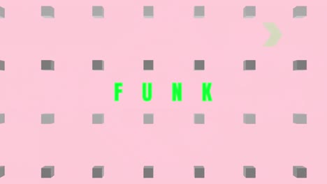 animación de texto funk sobre cubos 3d en fondo rosa