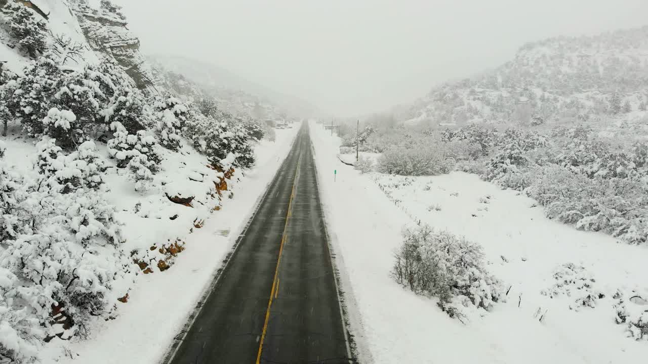 Snow Covered Highway in Mountains