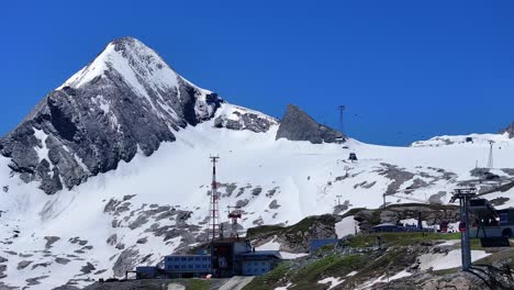 reveal of buildings and cable cars at the ski resort of kitzsteinhorn