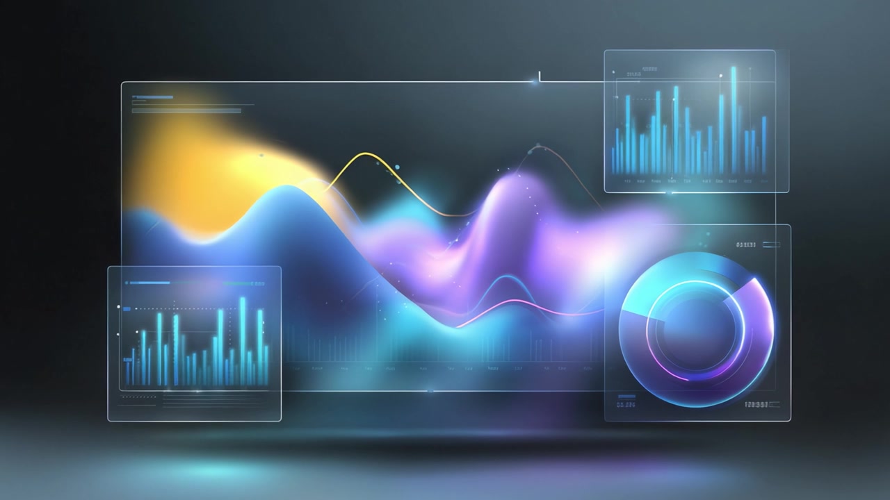 Dynamic Data Visualization with Colorful Waves and Analytical Graphs Showcasing Trends and Insights in a Futuristic Digital Interface Design with Interactive Charts