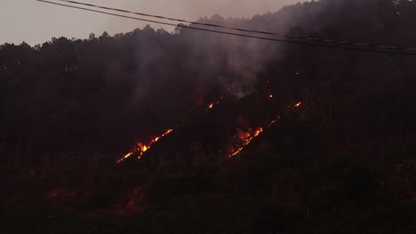 Dramatic-zoom-in-on-forest-wildfire-in-Vietnam