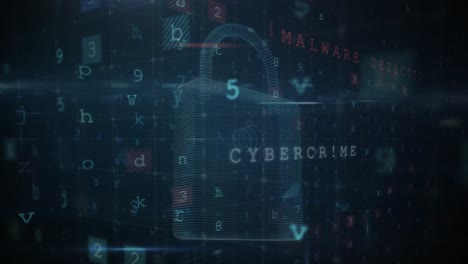 animación del procesamiento de datos de advertencia, el candado de seguridad en línea y la placa de circuitos