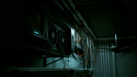 close-up of a graphics card in a server room