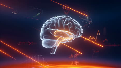 futuristic digital brain with data and technology overlay
