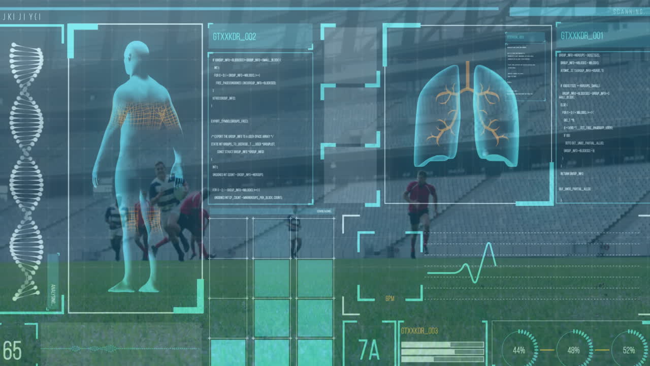 Animation of digital interface with data processing over football players