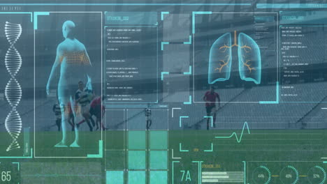 animación de la interfaz digital con procesamiento de datos sobre jugadores de fútbol