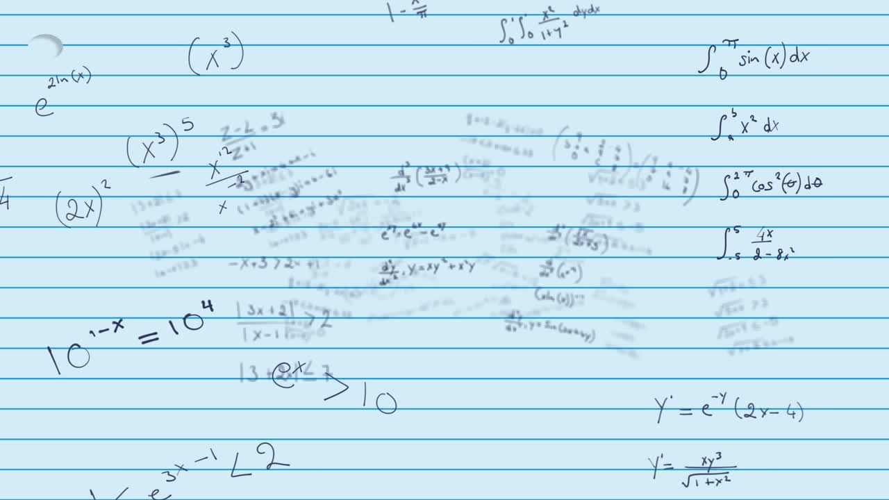 ⁇ 색 선으로 된 종이 위에 떠다니는 수학 방정식