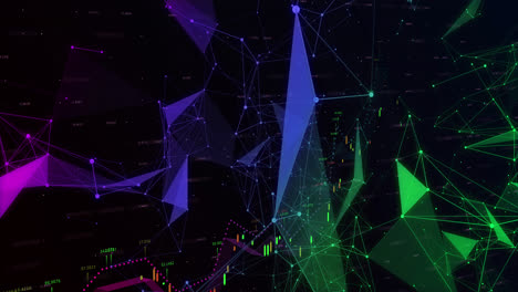 animación de la red de conexiones y procesamiento de datos financieros